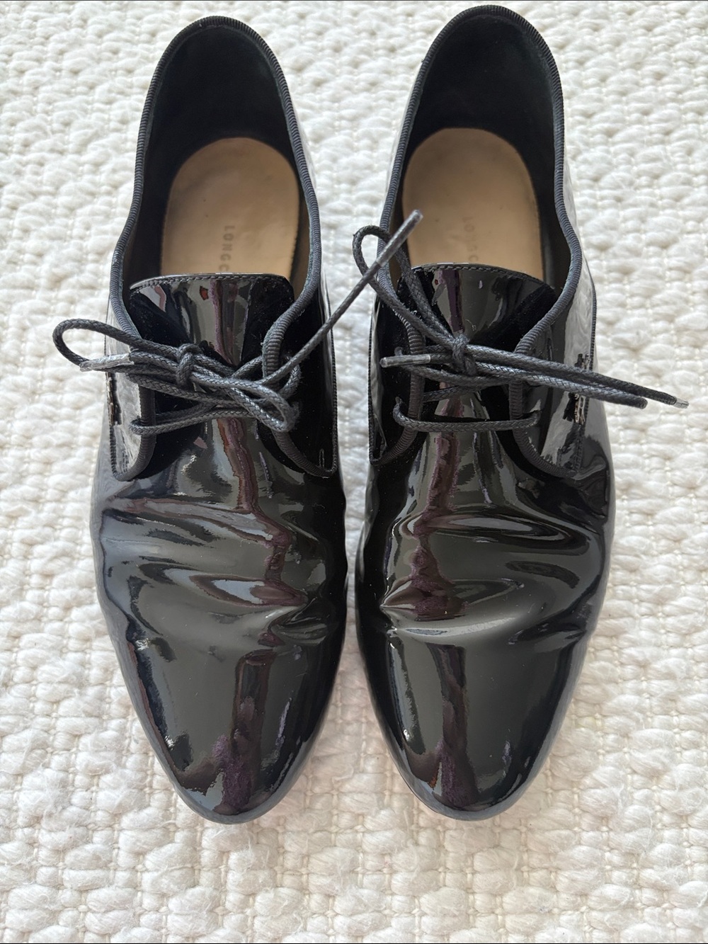 Longchamp Black Patent Lace-Up Women Dress Shoes 38